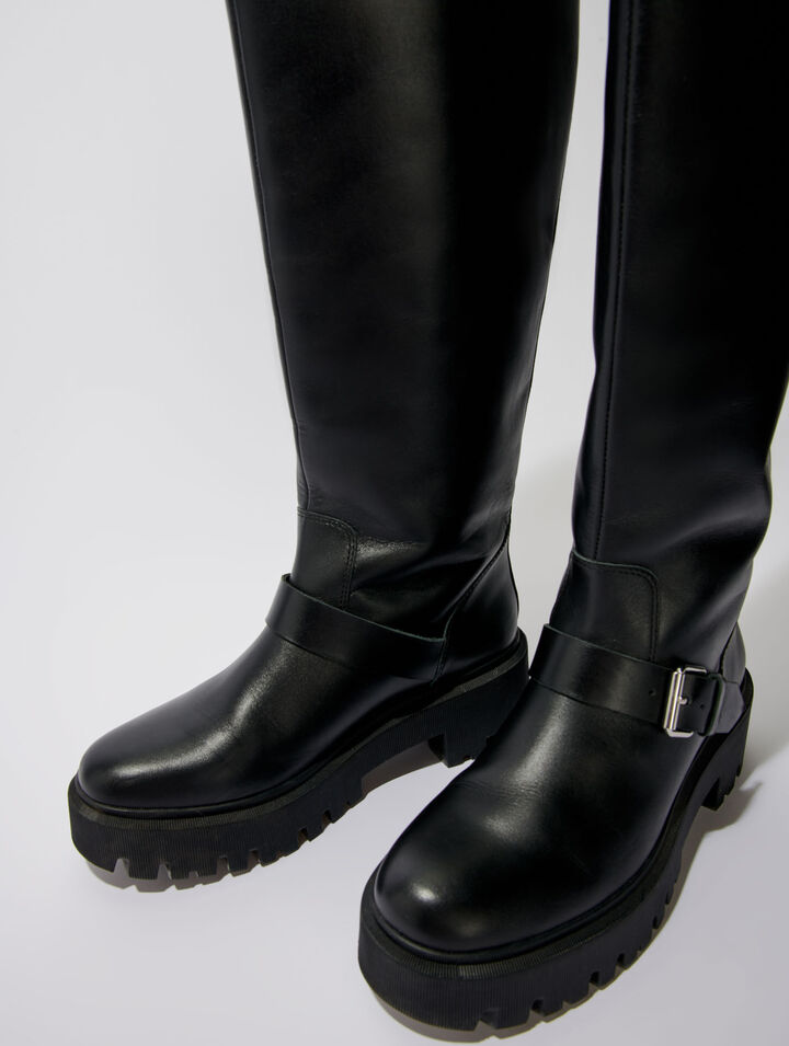 Botas moteras de cuero liso