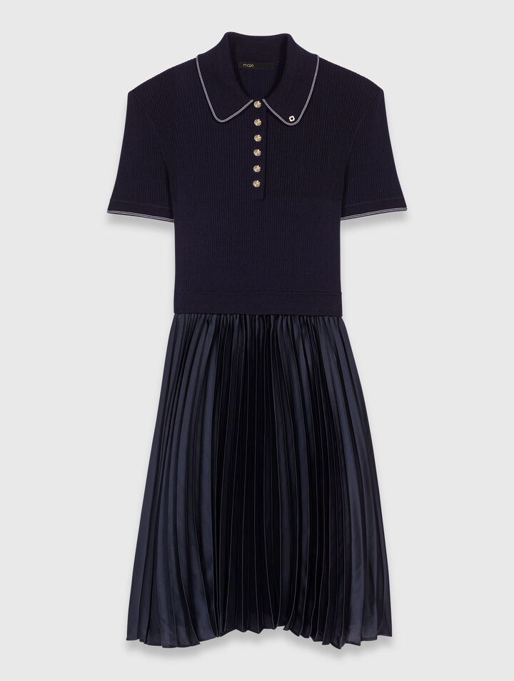 Vestido corto plisado y cuello polo