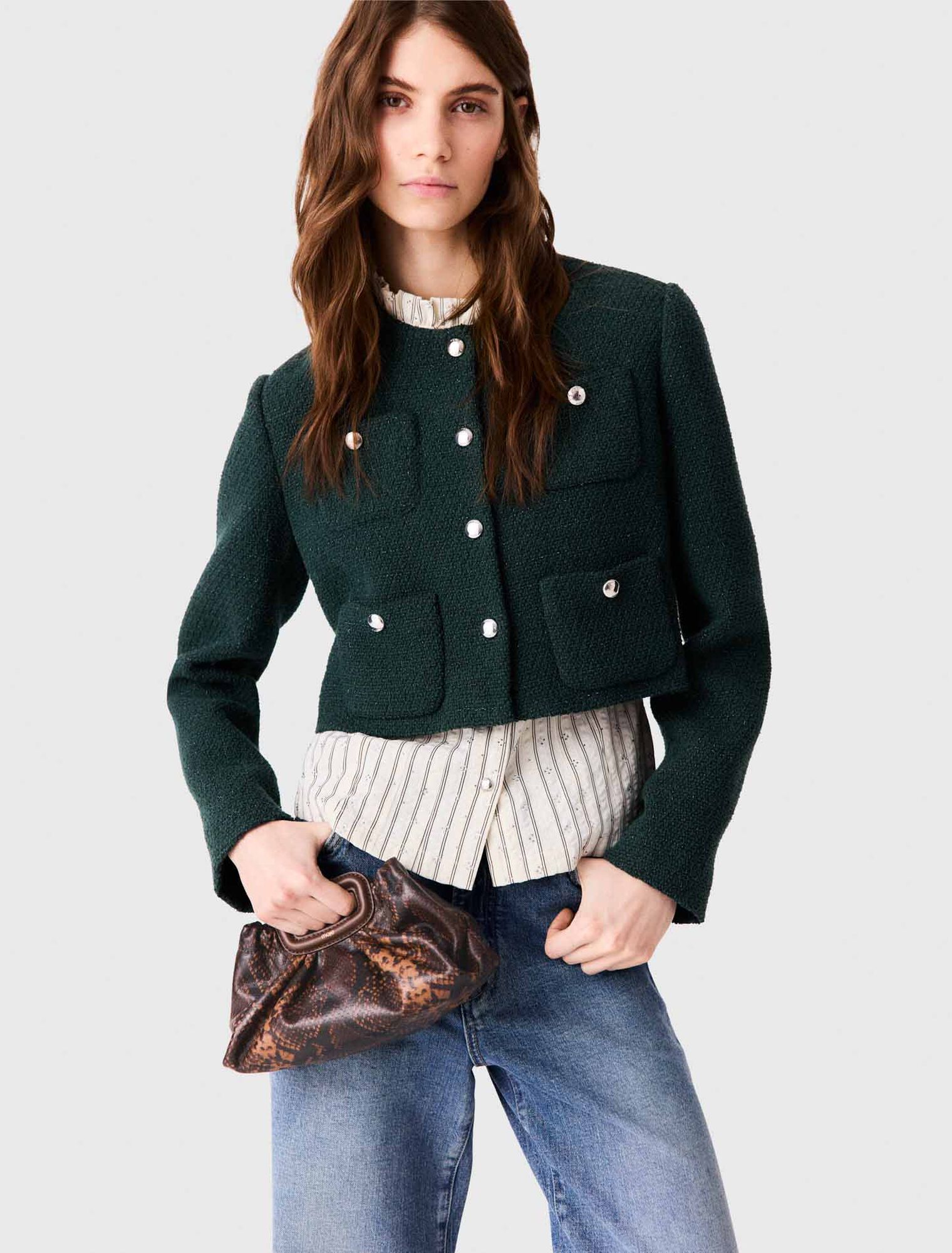 Chaqueta de tweed con flecos