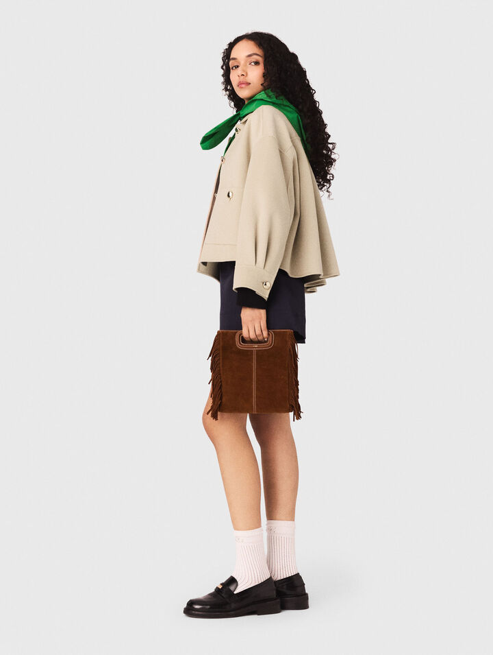 Chaqueta corta lana espalda plisada