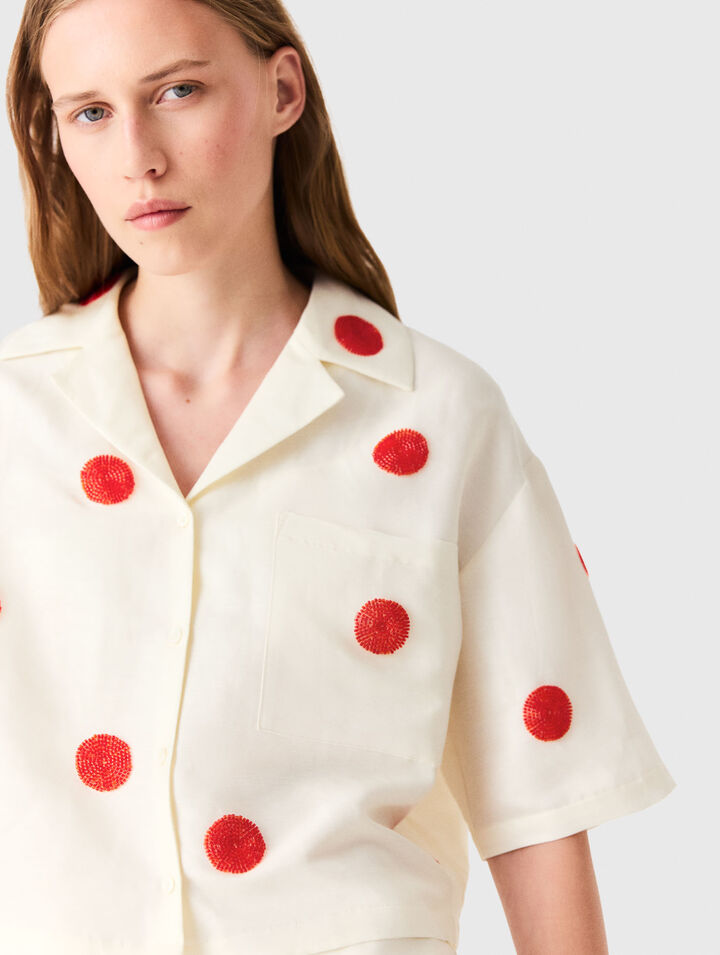 Camisa de lino y seda bordada