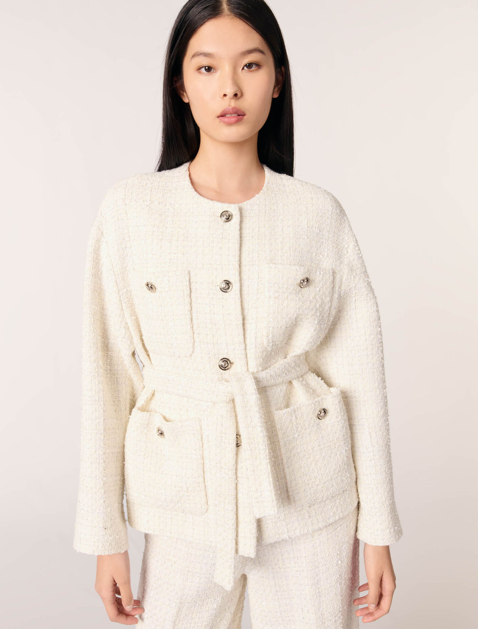 Chaqueta de tweed con cinturón