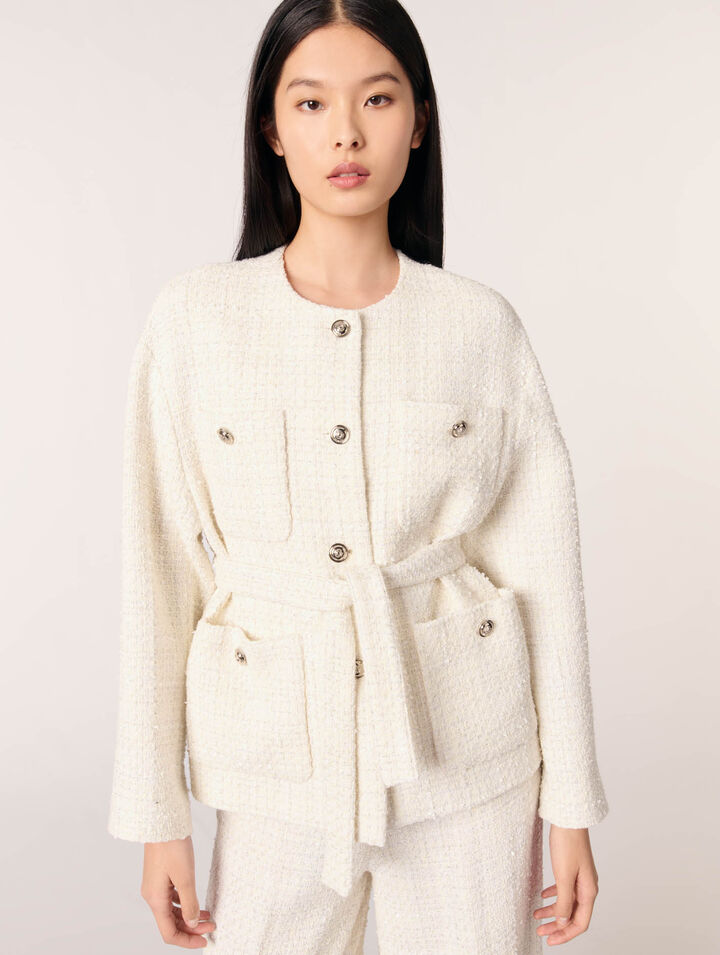 Chaqueta de tweed con cinturón