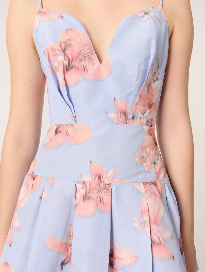 Vestido corto de tafetán estampado