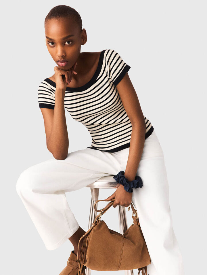 Top de punto de canal&eacute; cuello barco