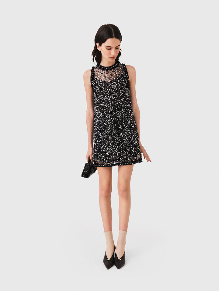 Vestido con strass de motivo floral