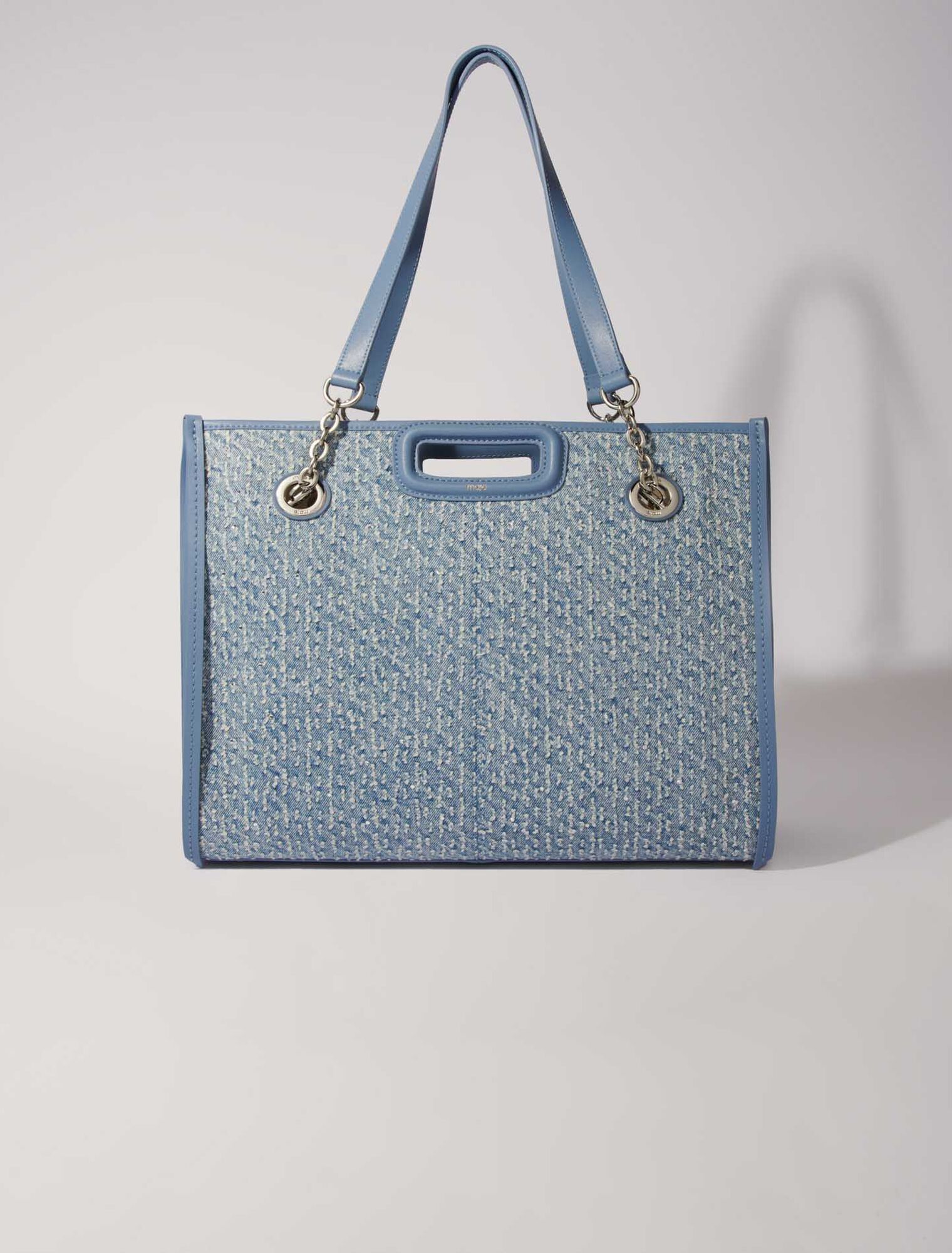 Bolso cabás de tela denim y estrás