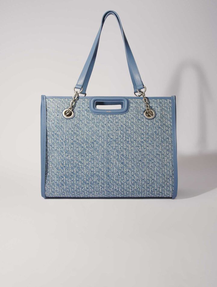 Bolso cabás de tela denim y estrás