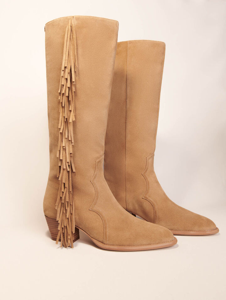 Botas de vaquero de ante con flecos