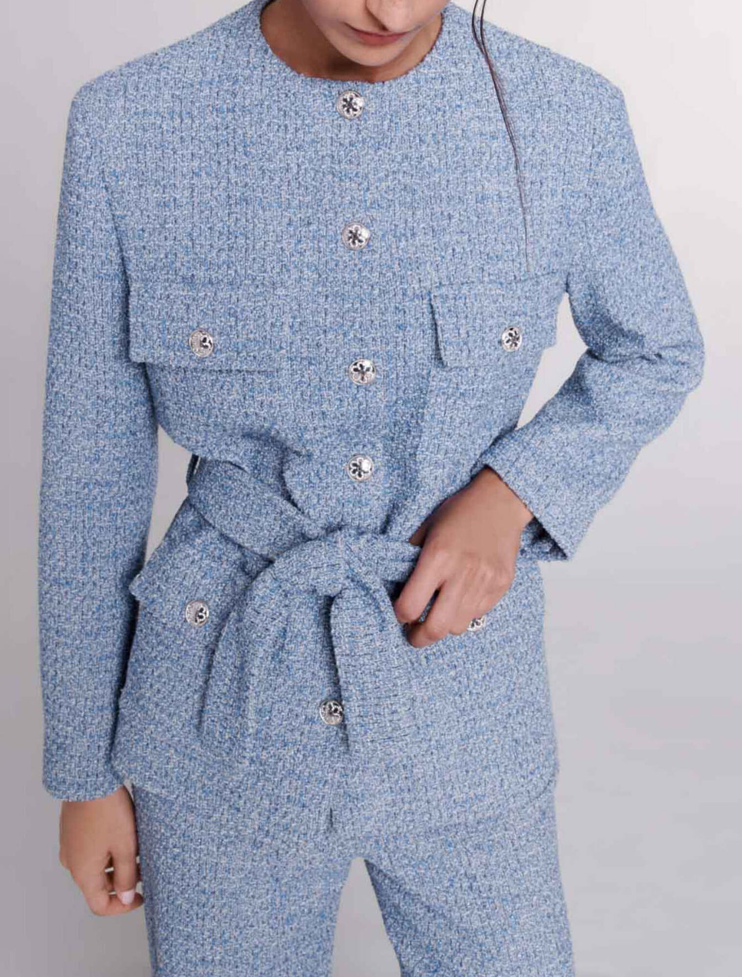 Chaqueta de tweed con cinturón