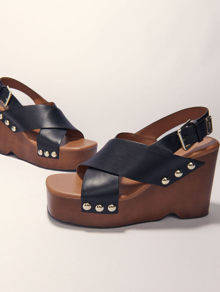 Sandalias de cuña de piel