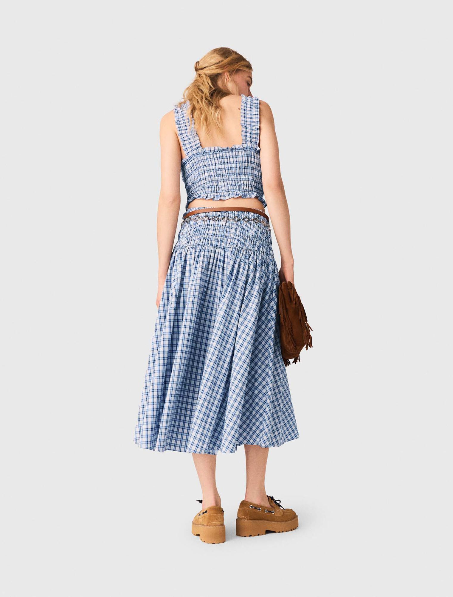 Top fruncido de algod&oacute;n con strass