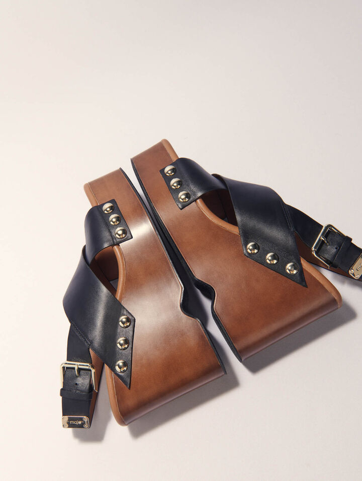 Sandalias de cuña de piel