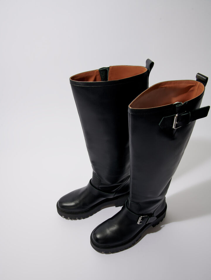 Botas moteras de cuero liso
