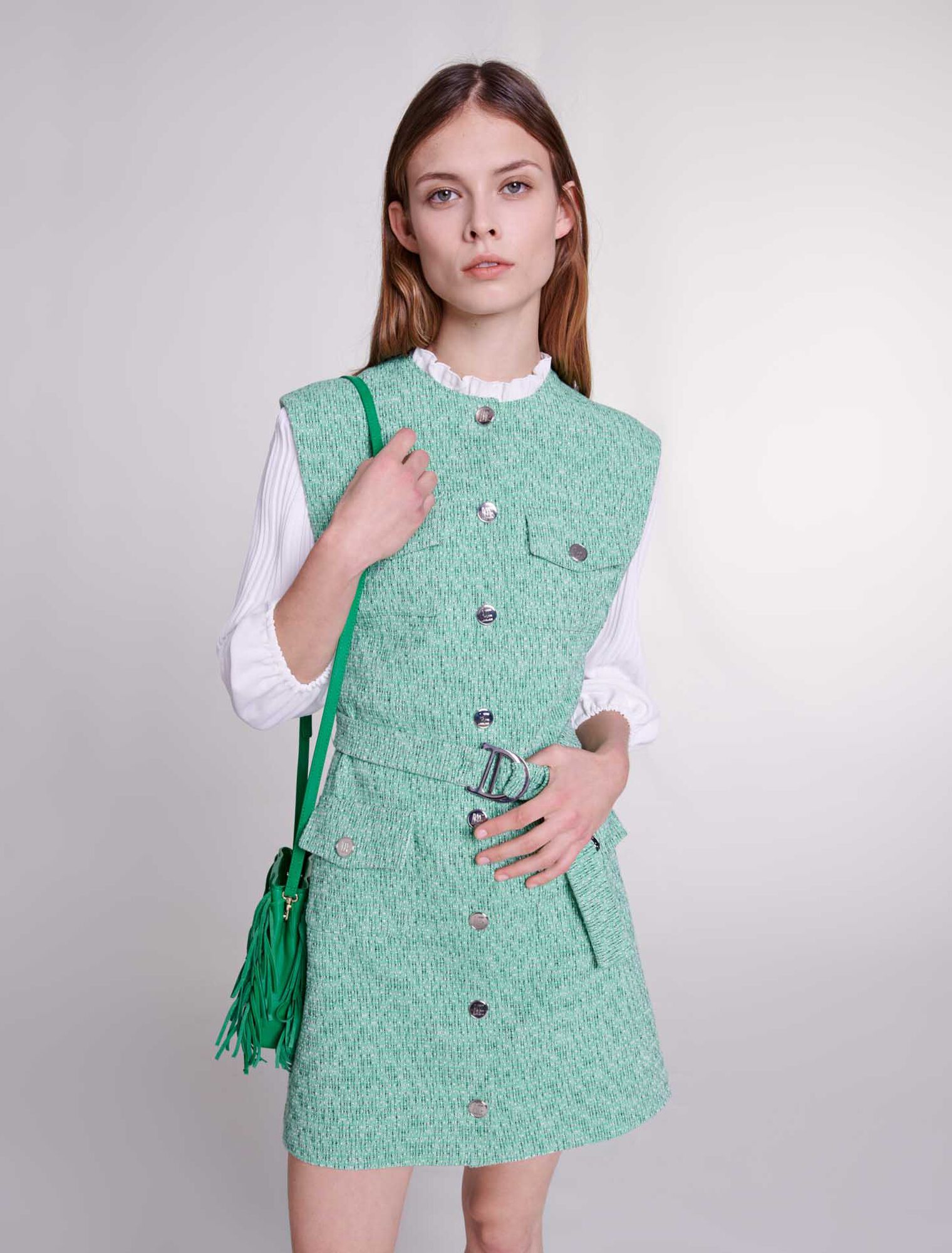 Vestido bimaterial de tweed