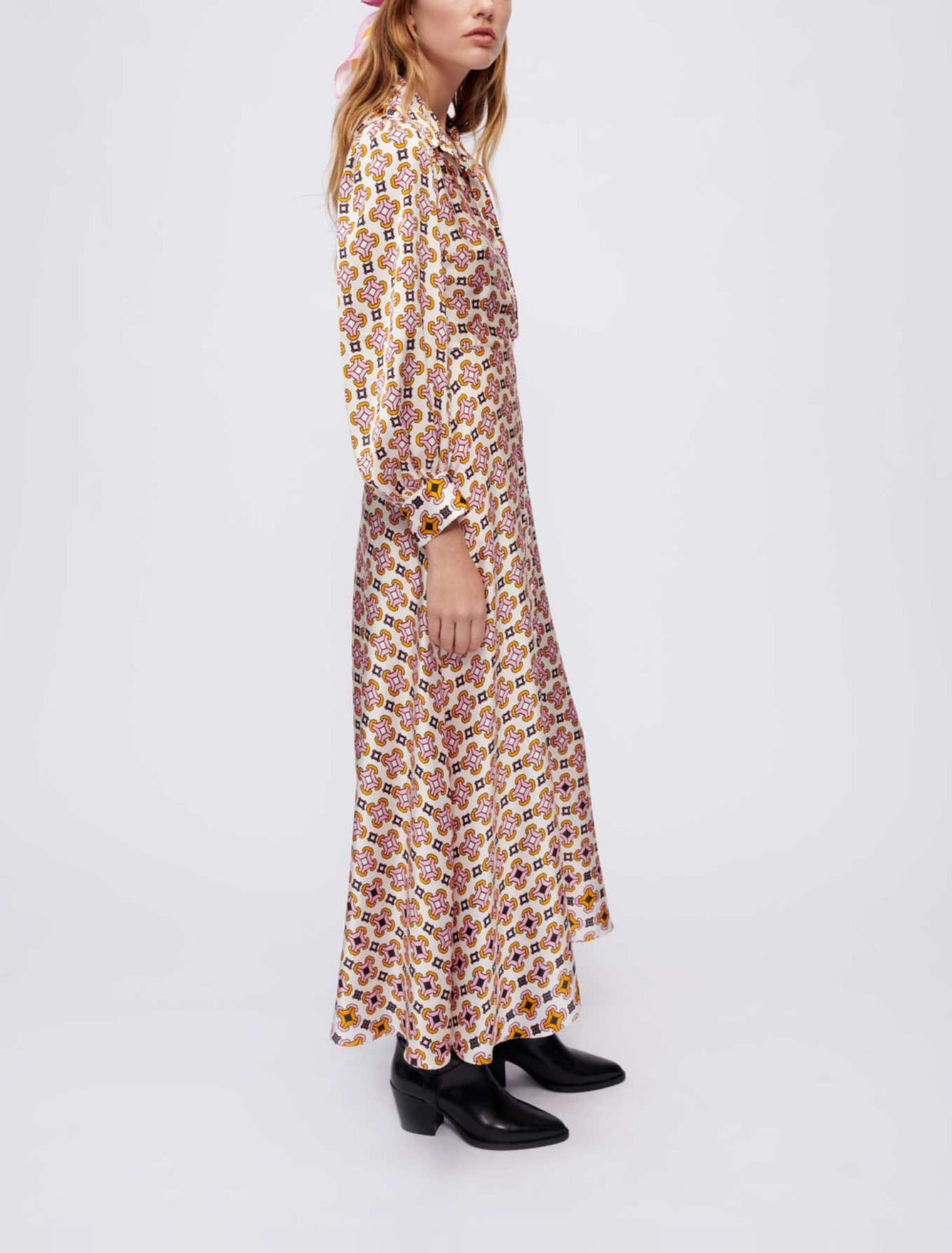 Vestido camisero de satén estampado