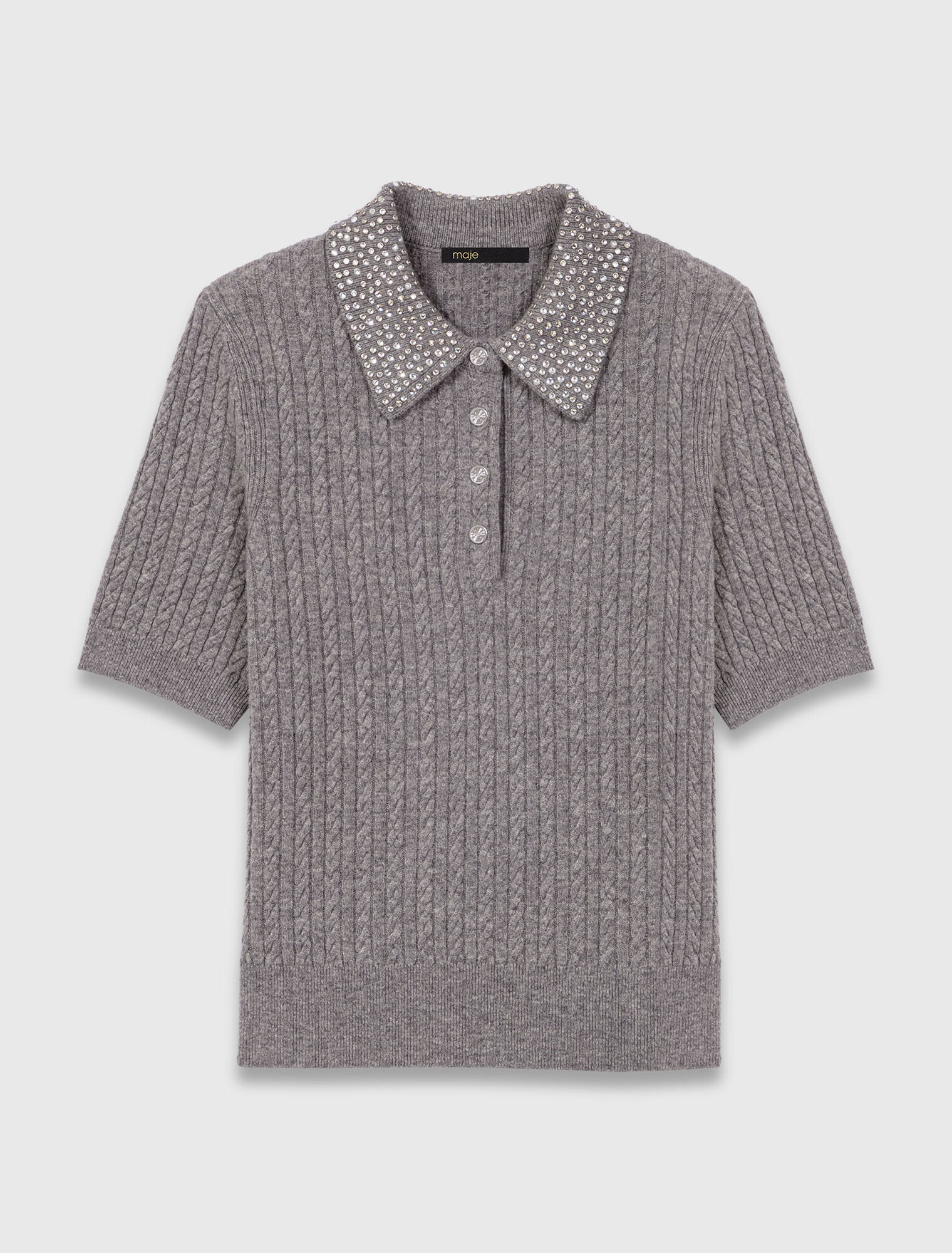 Polo de lana con cuello con strass