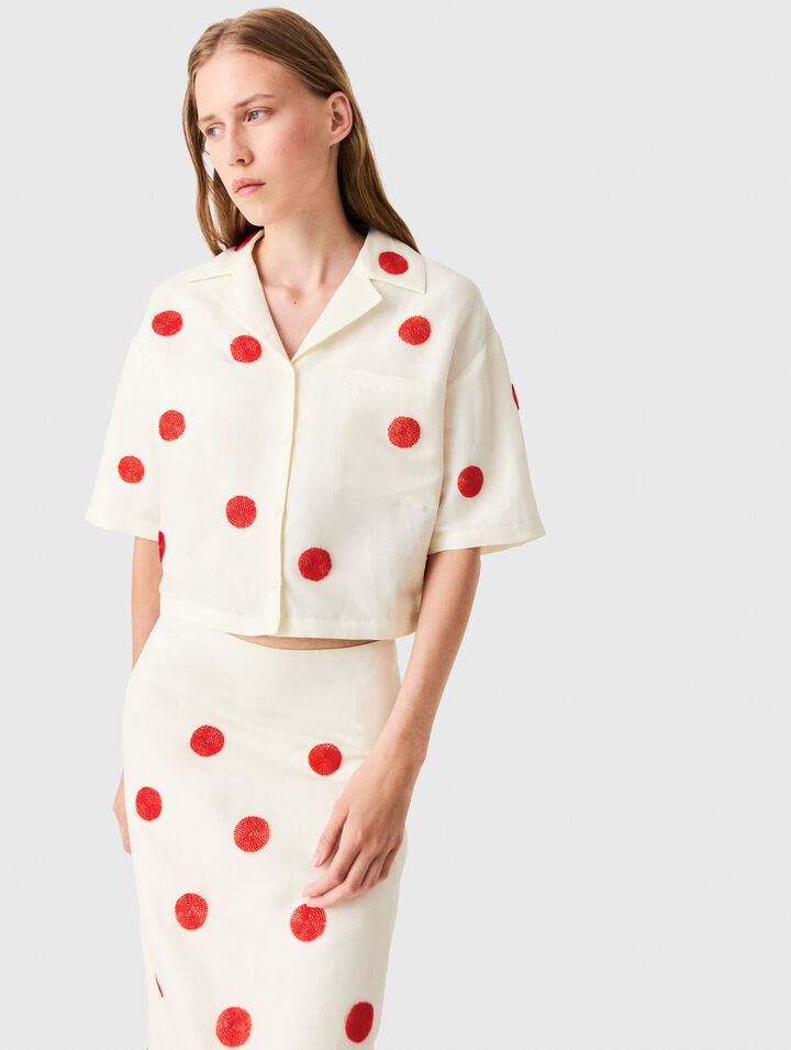 Camisa de lino y seda bordada