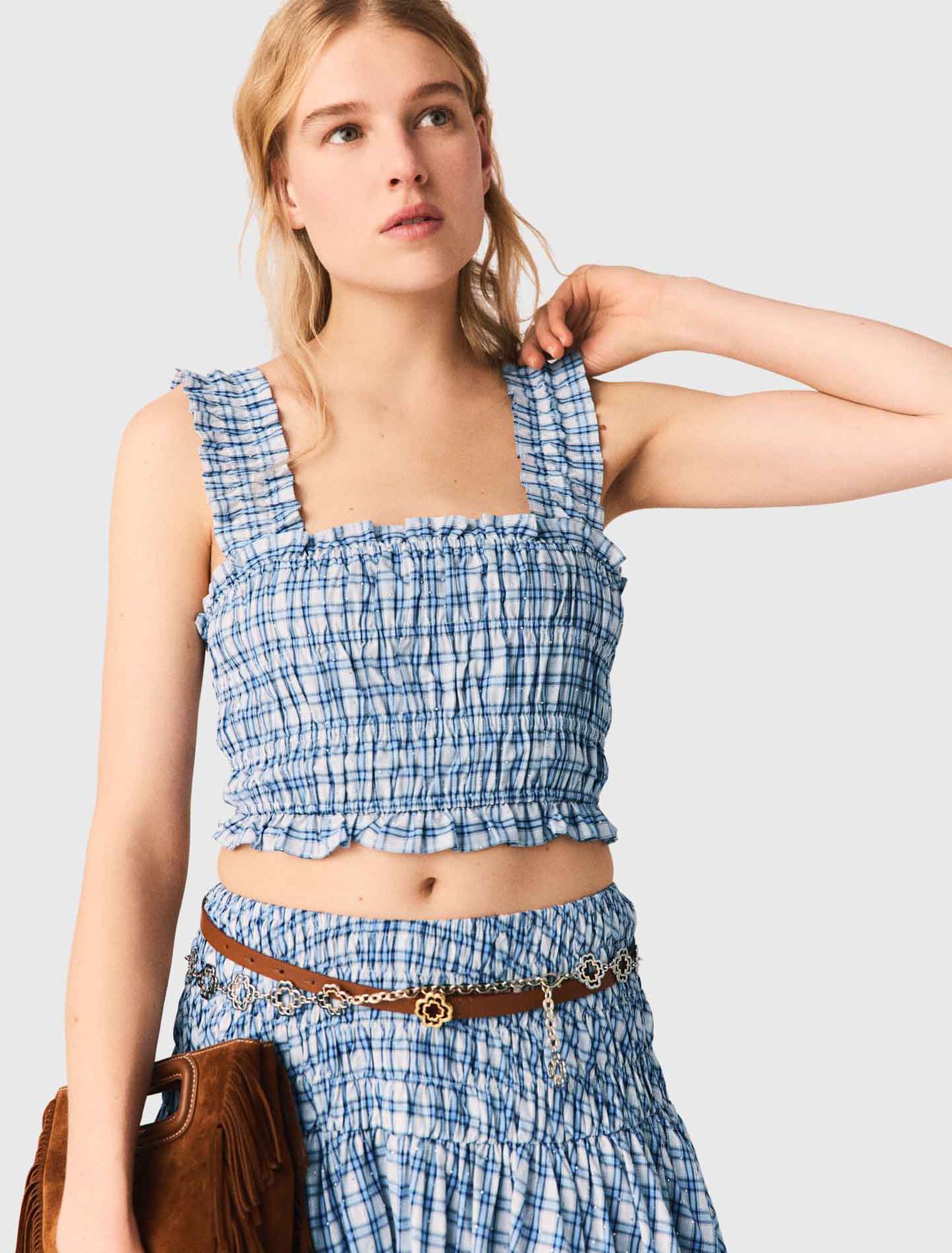 Top fruncido de algod&oacute;n con strass