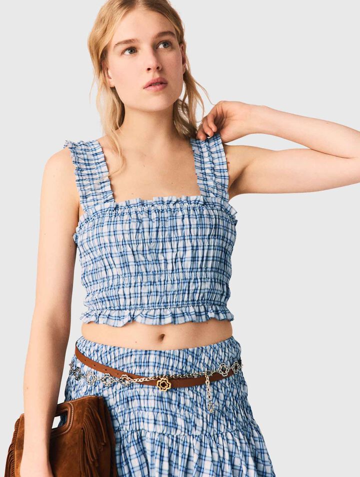 Top fruncido de algod&oacute;n con strass