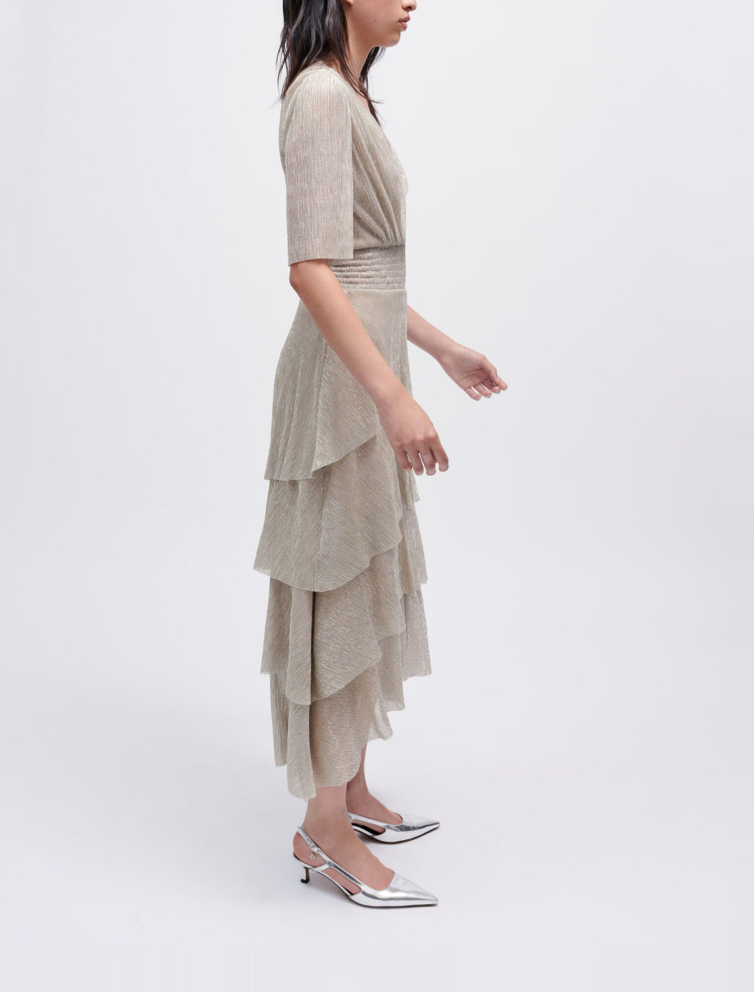 Vestido con volantes totalmente de lamé
