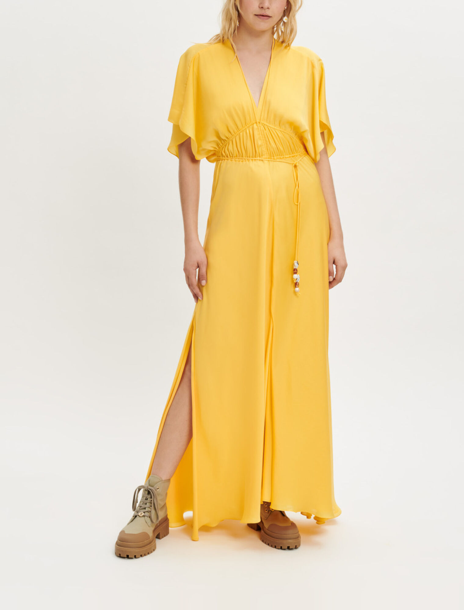 Vestido pañuelo joya de satén y perlas