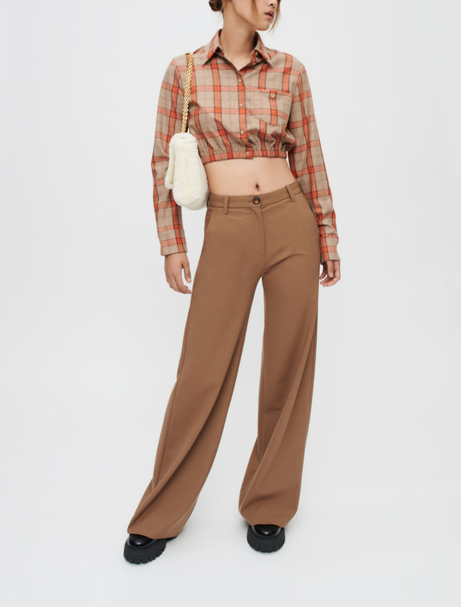 Camisa de cuadros camel y naranja