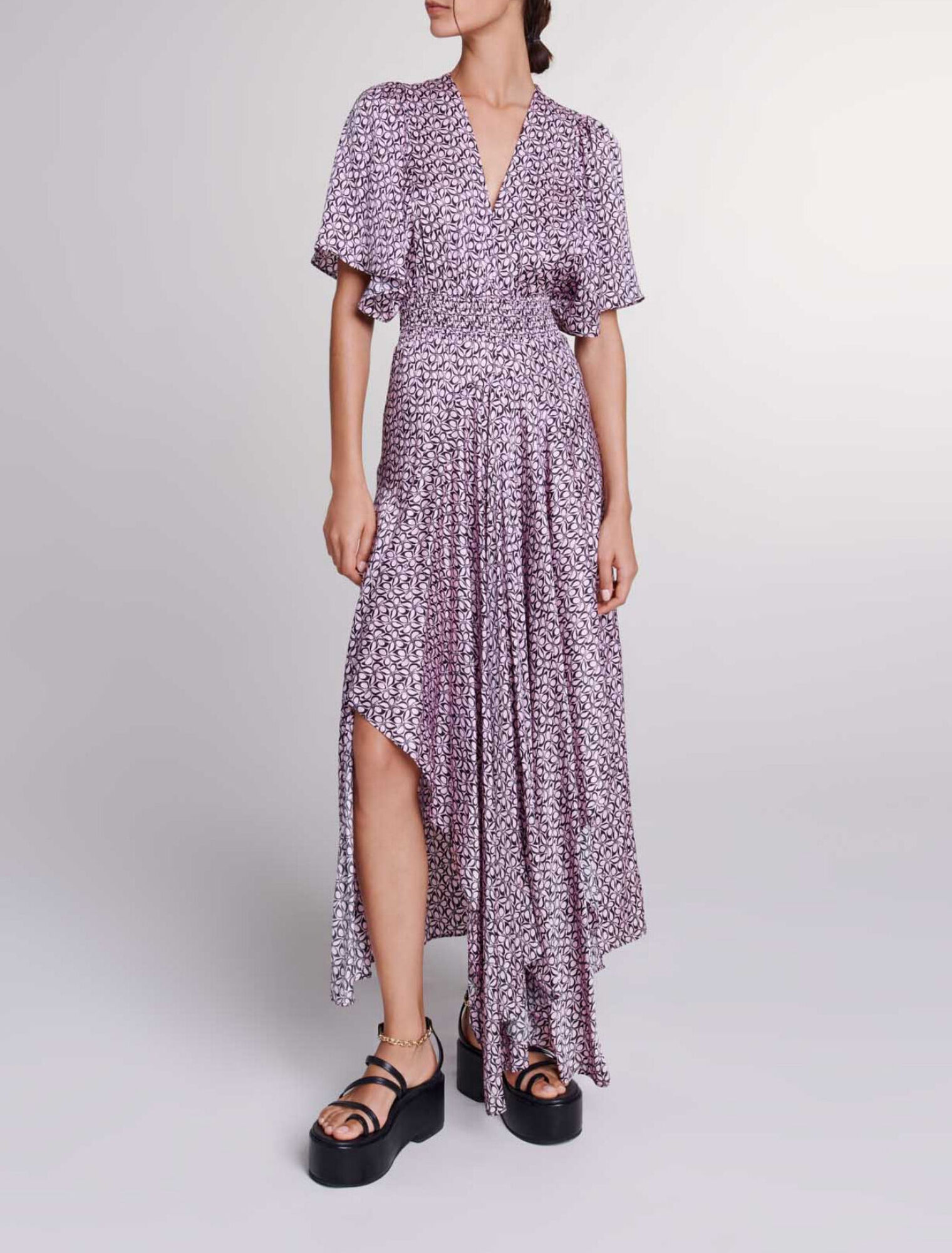 Vestido largo satinado estampado