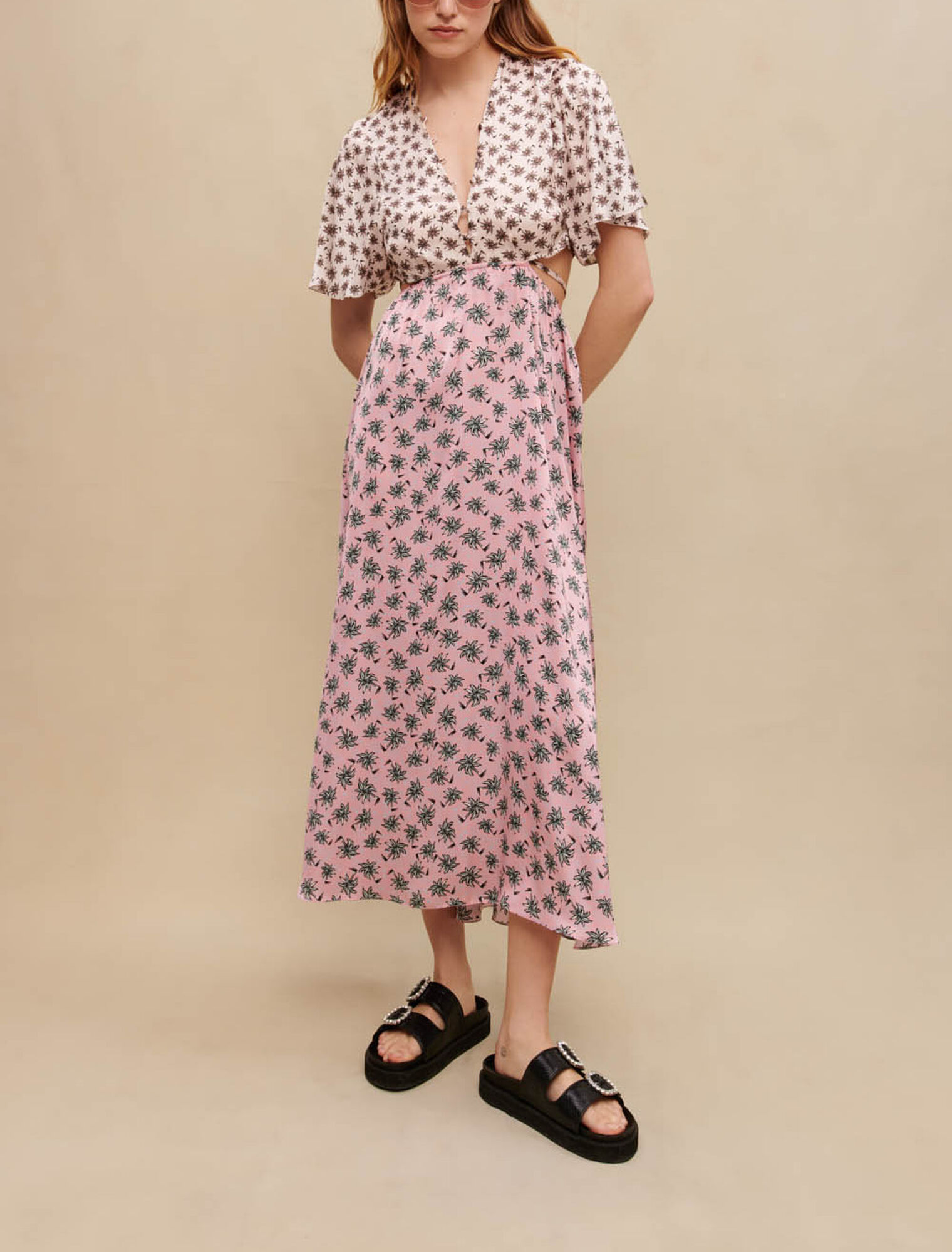 Vestido largo estampado palmeras