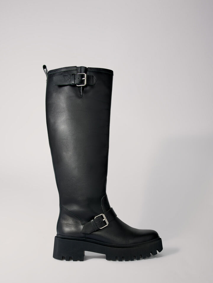 Botas moteras de cuero liso