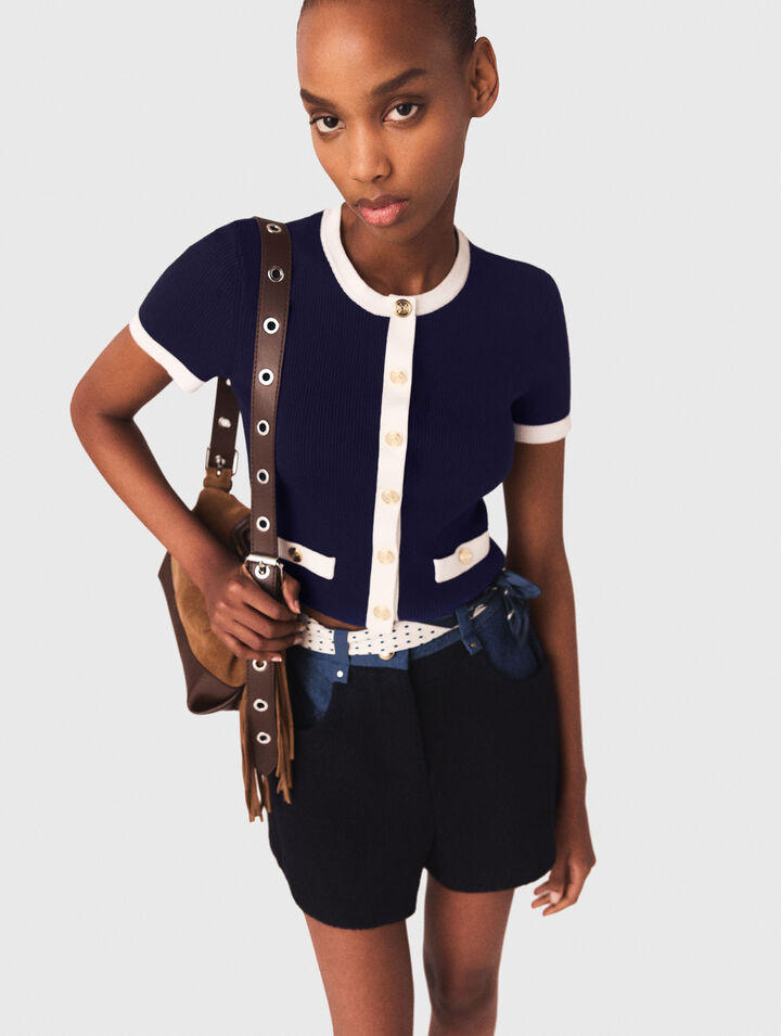 C&aacute;rdigan corto con detalles contrastados