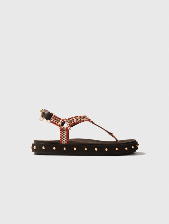 Sandalias planas de cuerda y piel