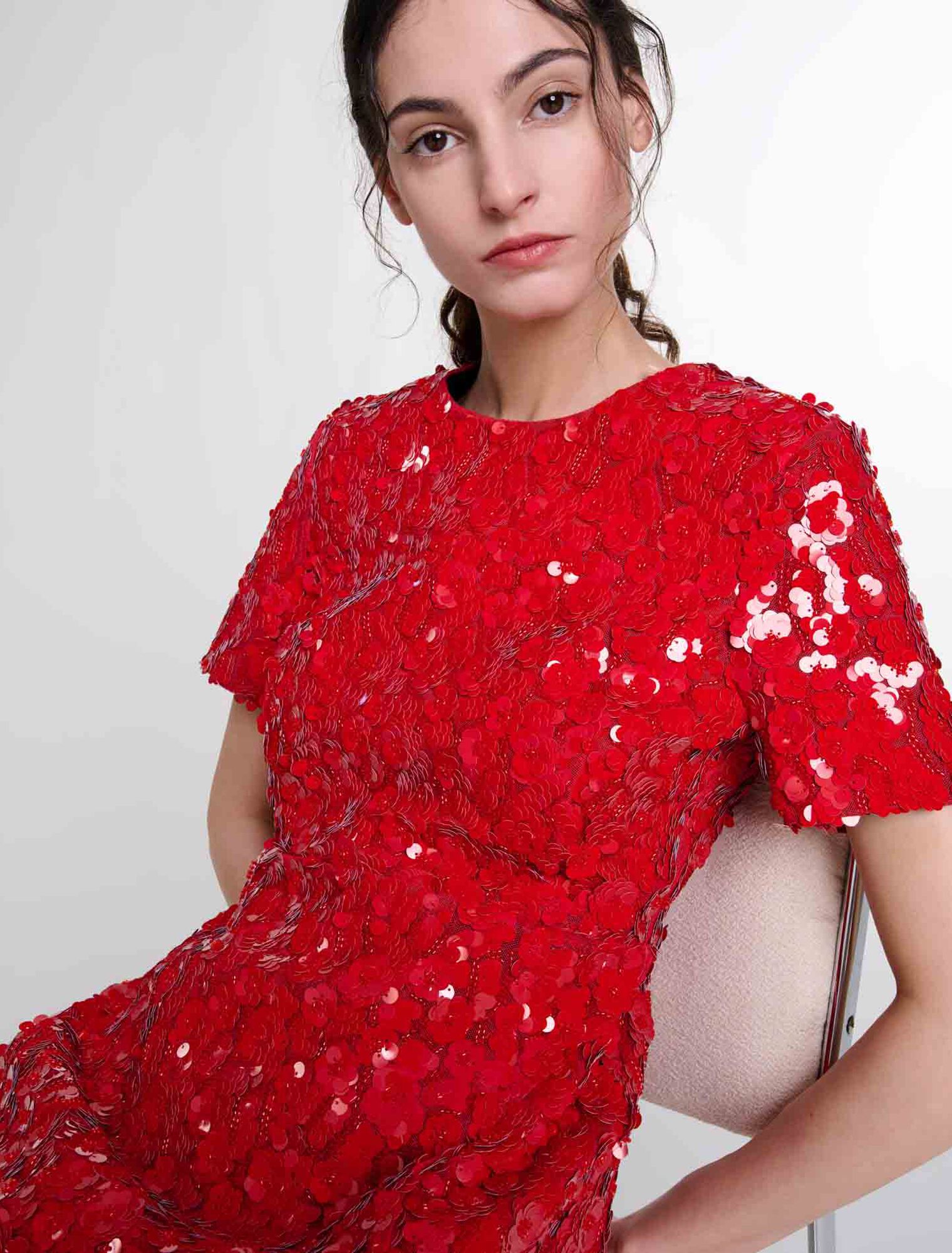 Vestido corto lentejuelas flores