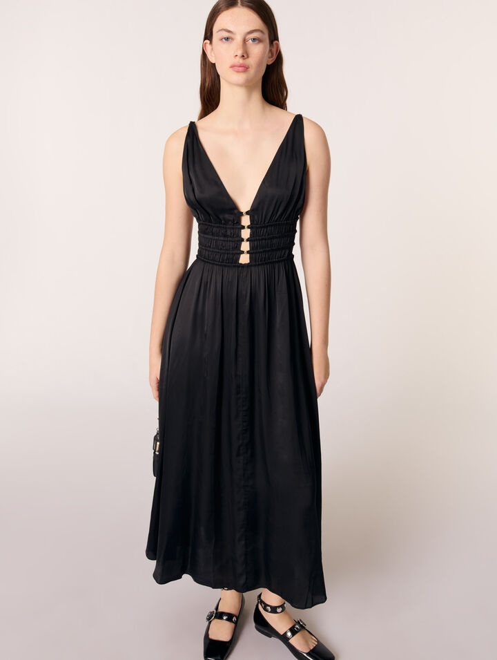 Vestido satinado calado