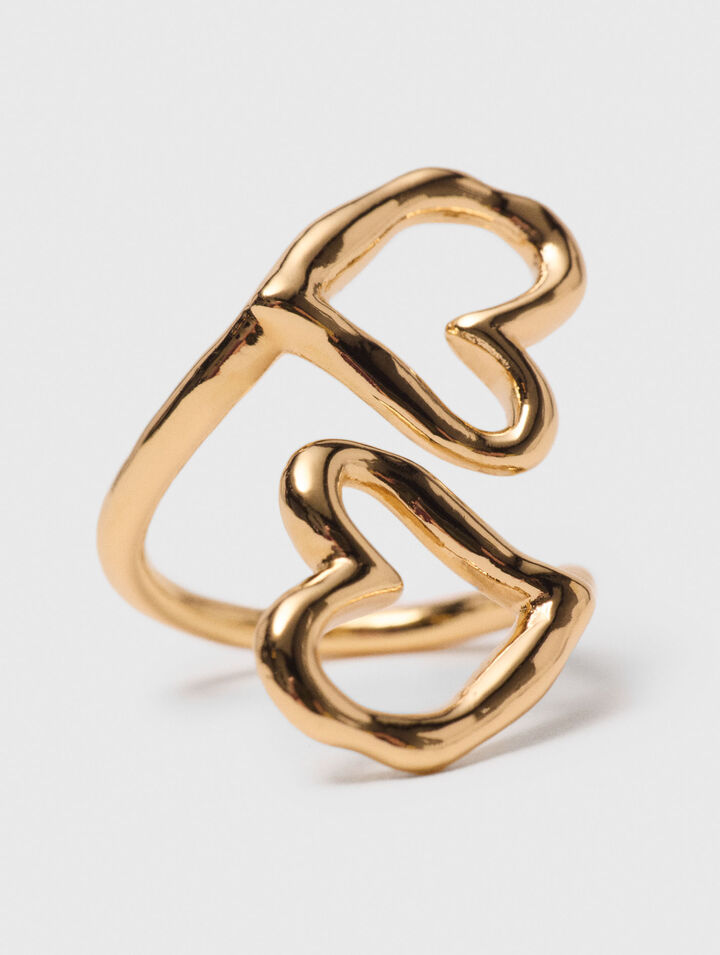 Anillo doble corazón chapado oro