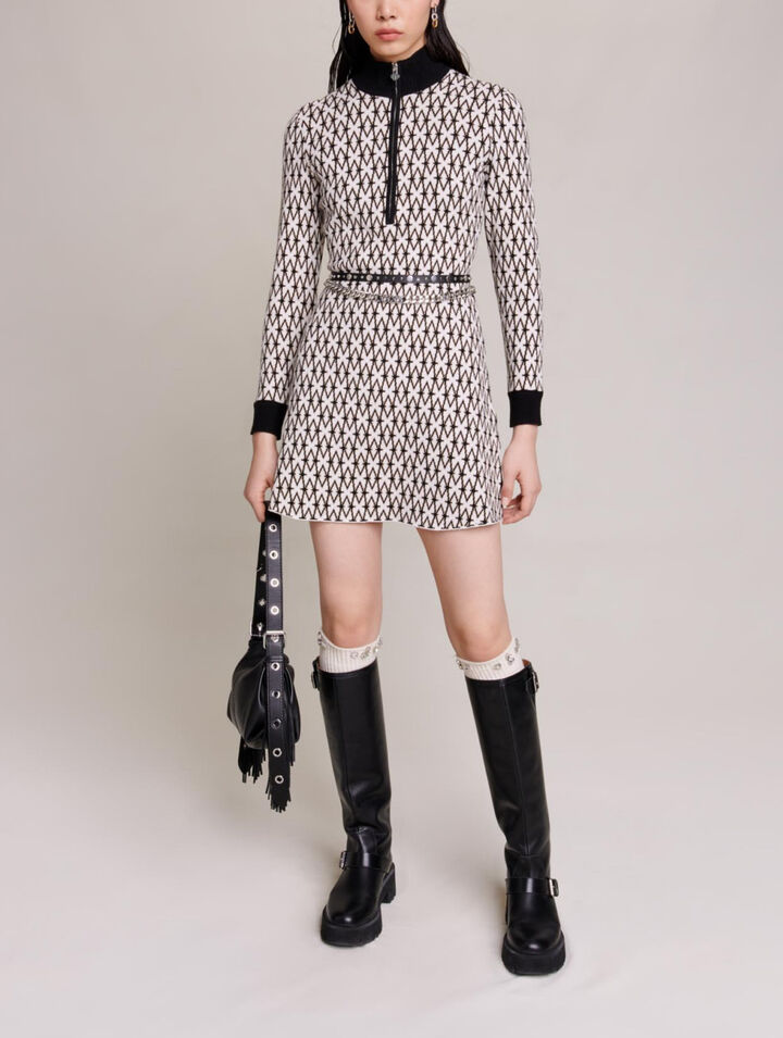 Vestido corto jacquard monograma