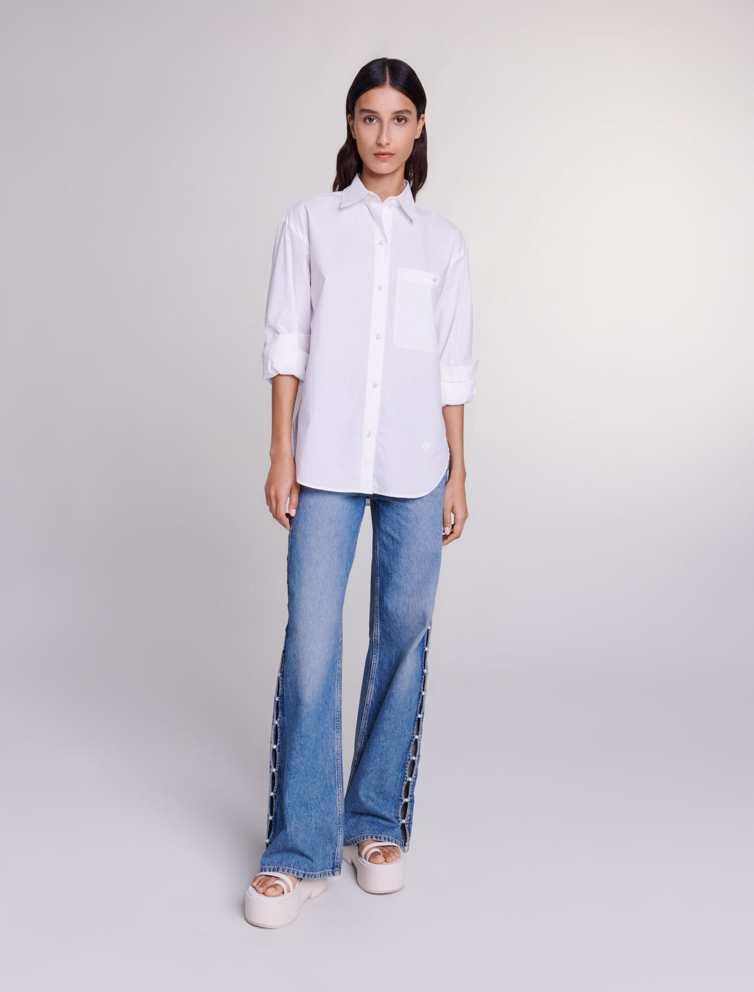 Camisa de popelina de algodón blanca