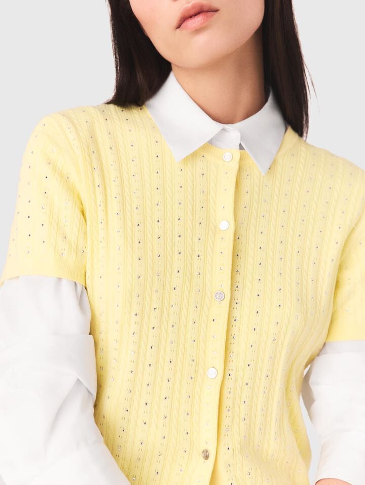 C&aacute;rdigan con cuello caja de strass