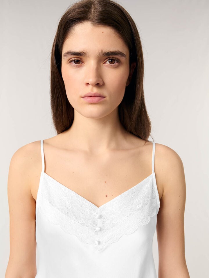 	Blusa de raso de seda y encaje