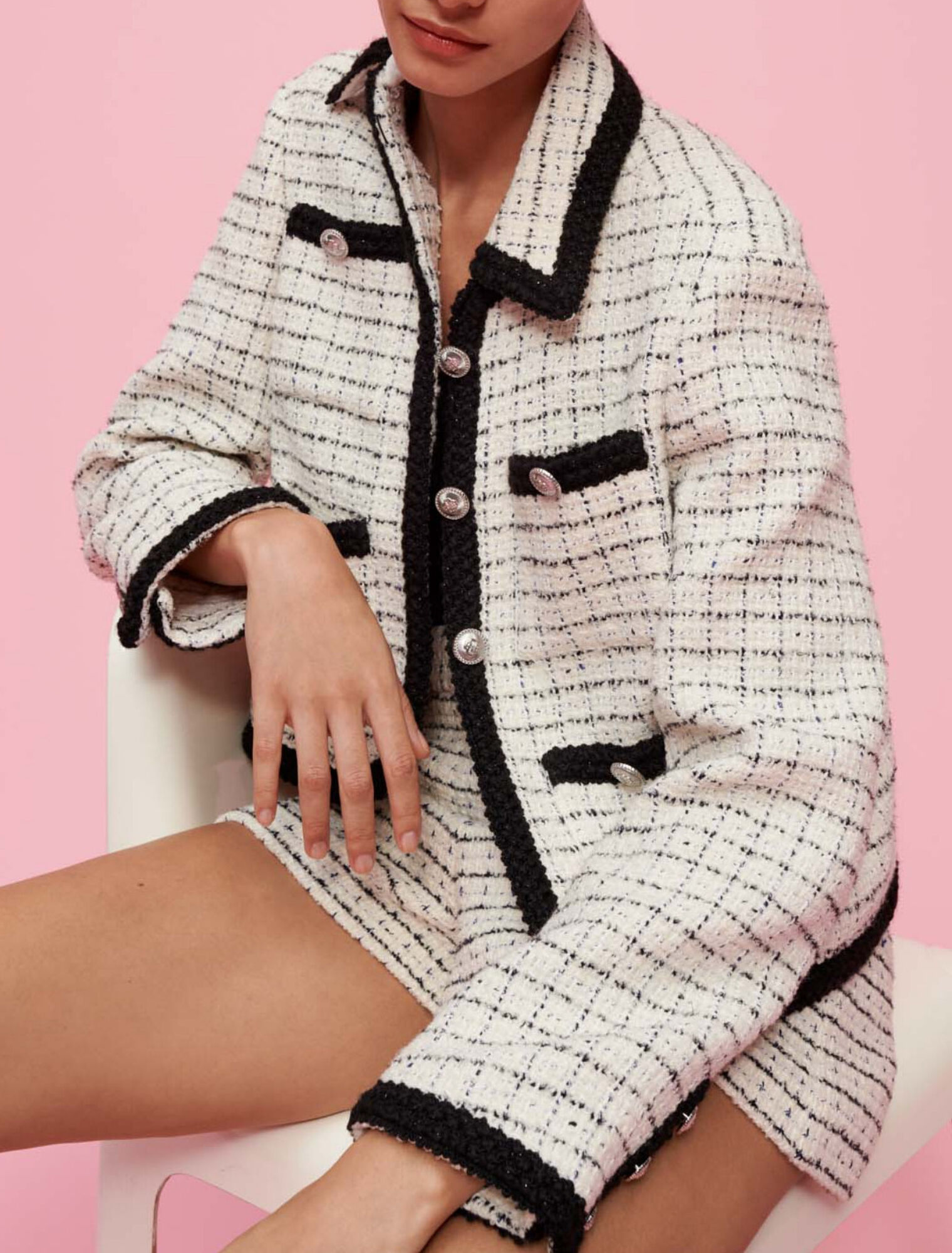 Chaqueta tweed moteado a cuadros