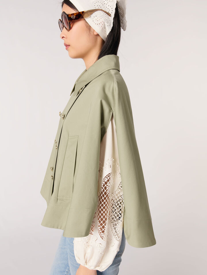 Gabardina corta efecto capa