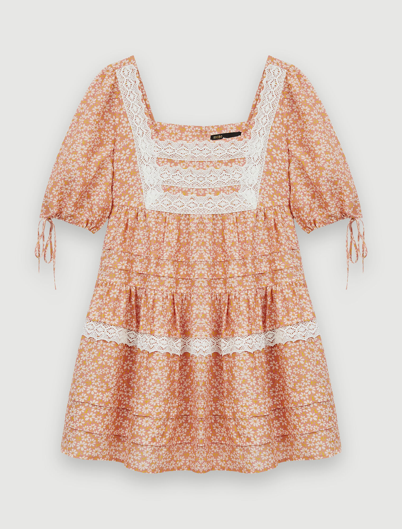 Vestido estampado con trenzas de encaje