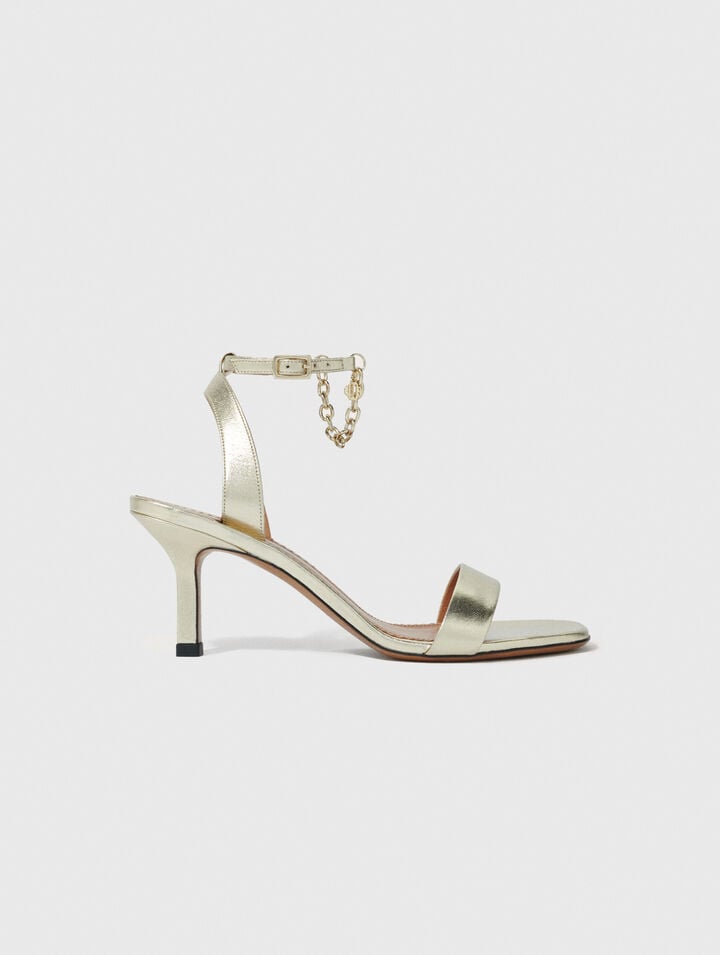 Sandalias de piel metalizada dorada