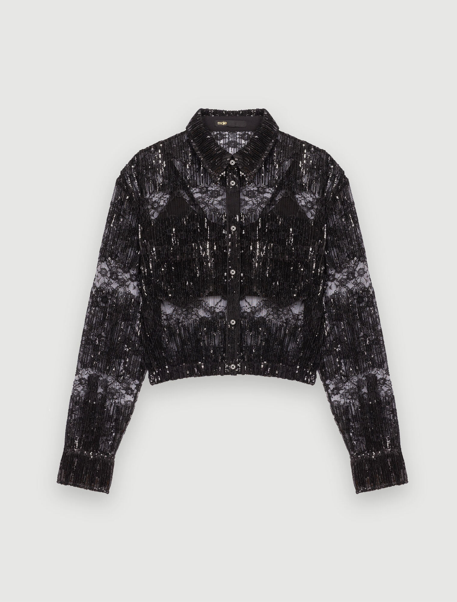 Camisa cropped de encaje plisado
