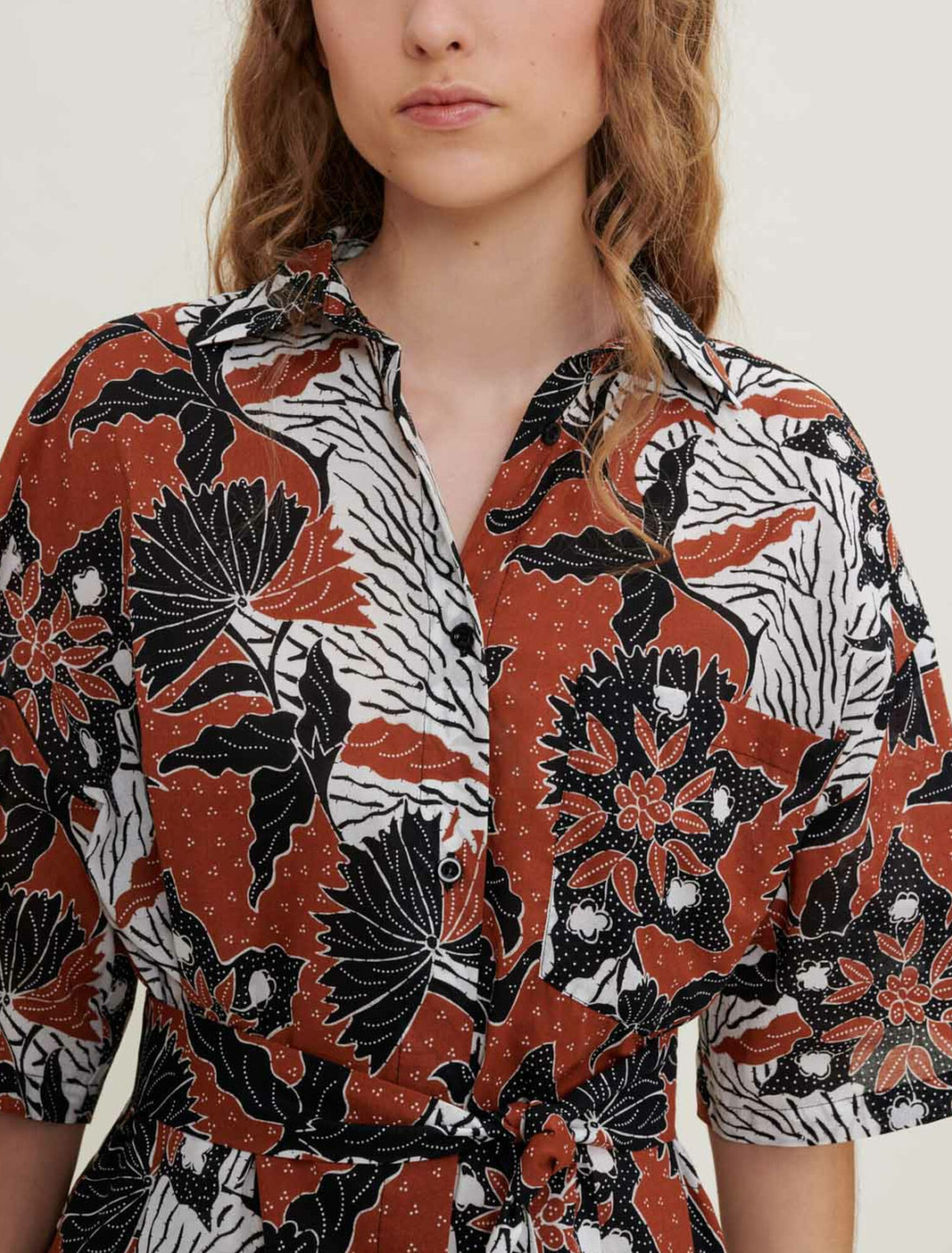 Vestido camisero de voile de algodón