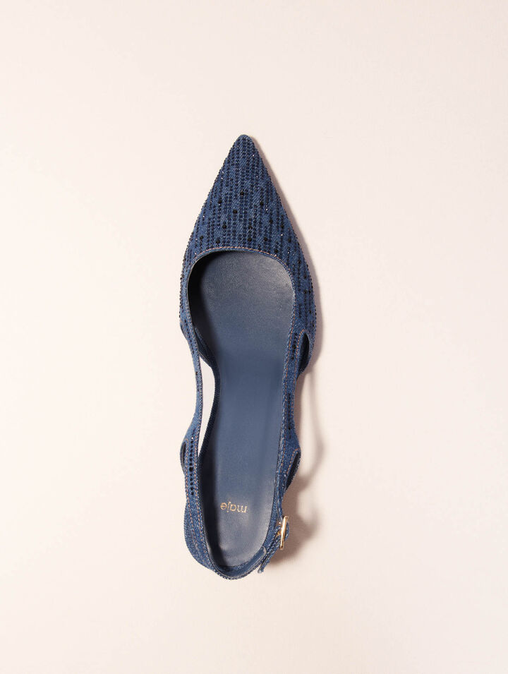 Zapato de tacón en denim con strass