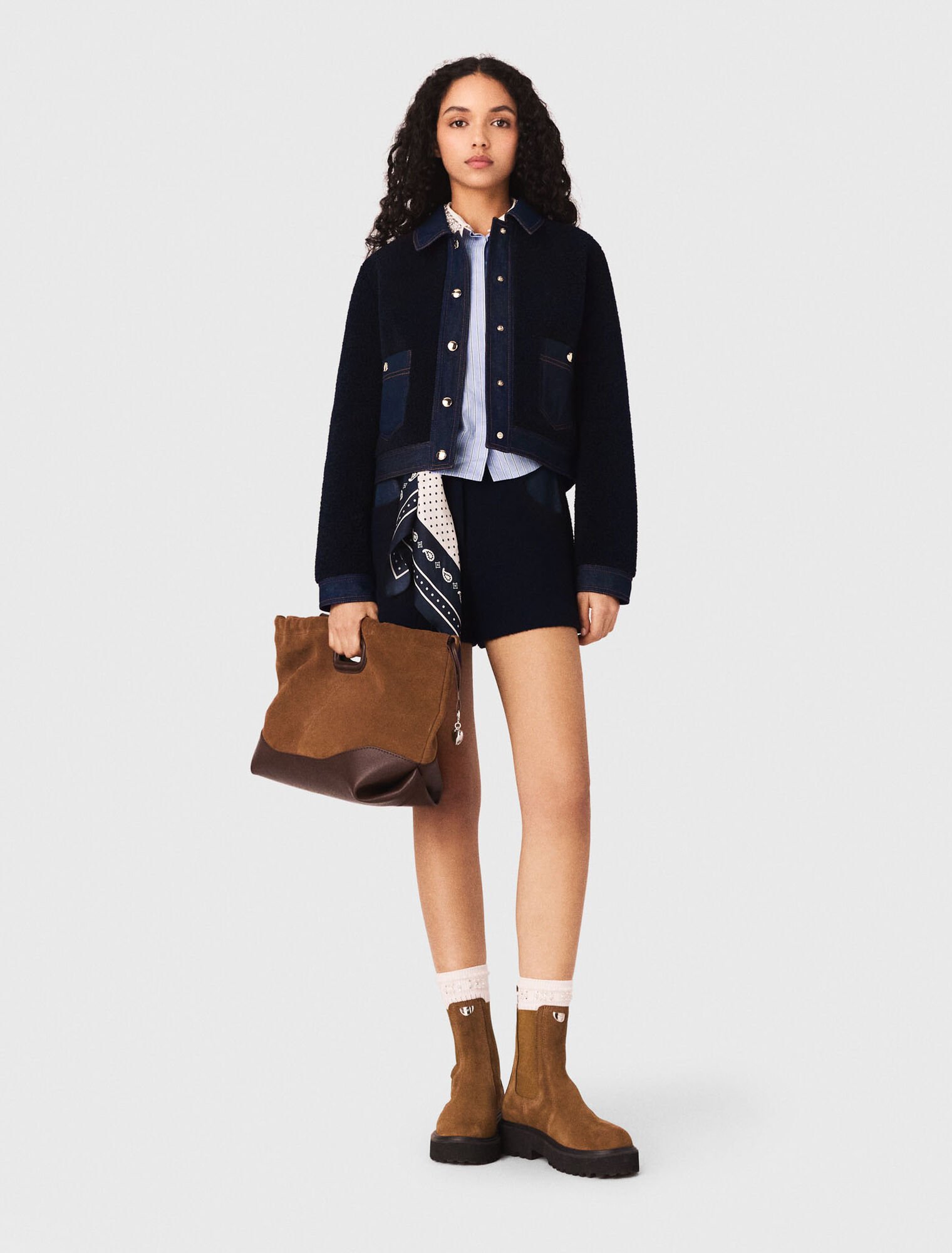 Cazadora de tejido rizado y denim