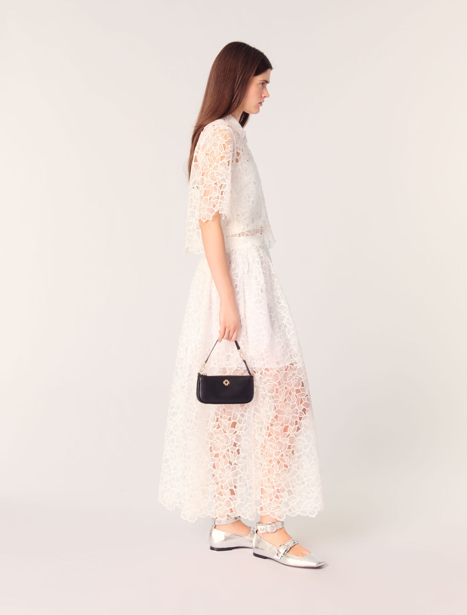 Falda larga en guipur floral