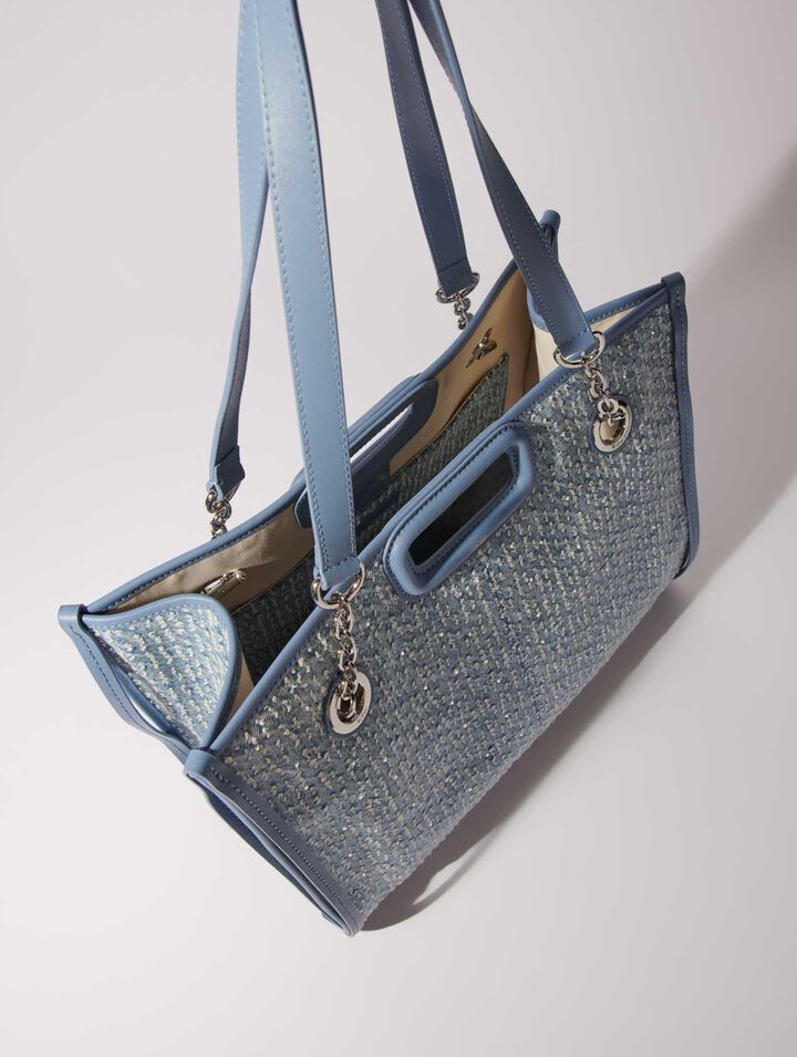 Bolso cabás de tela denim y estrás