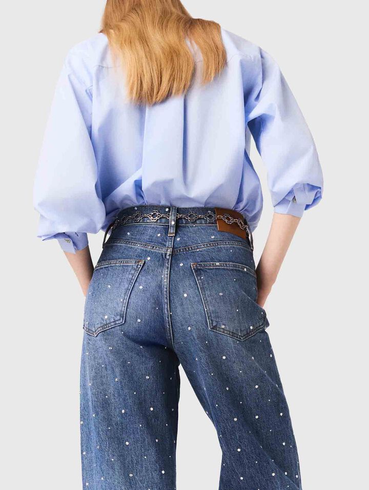 Vaquero ancho en denim con clavos